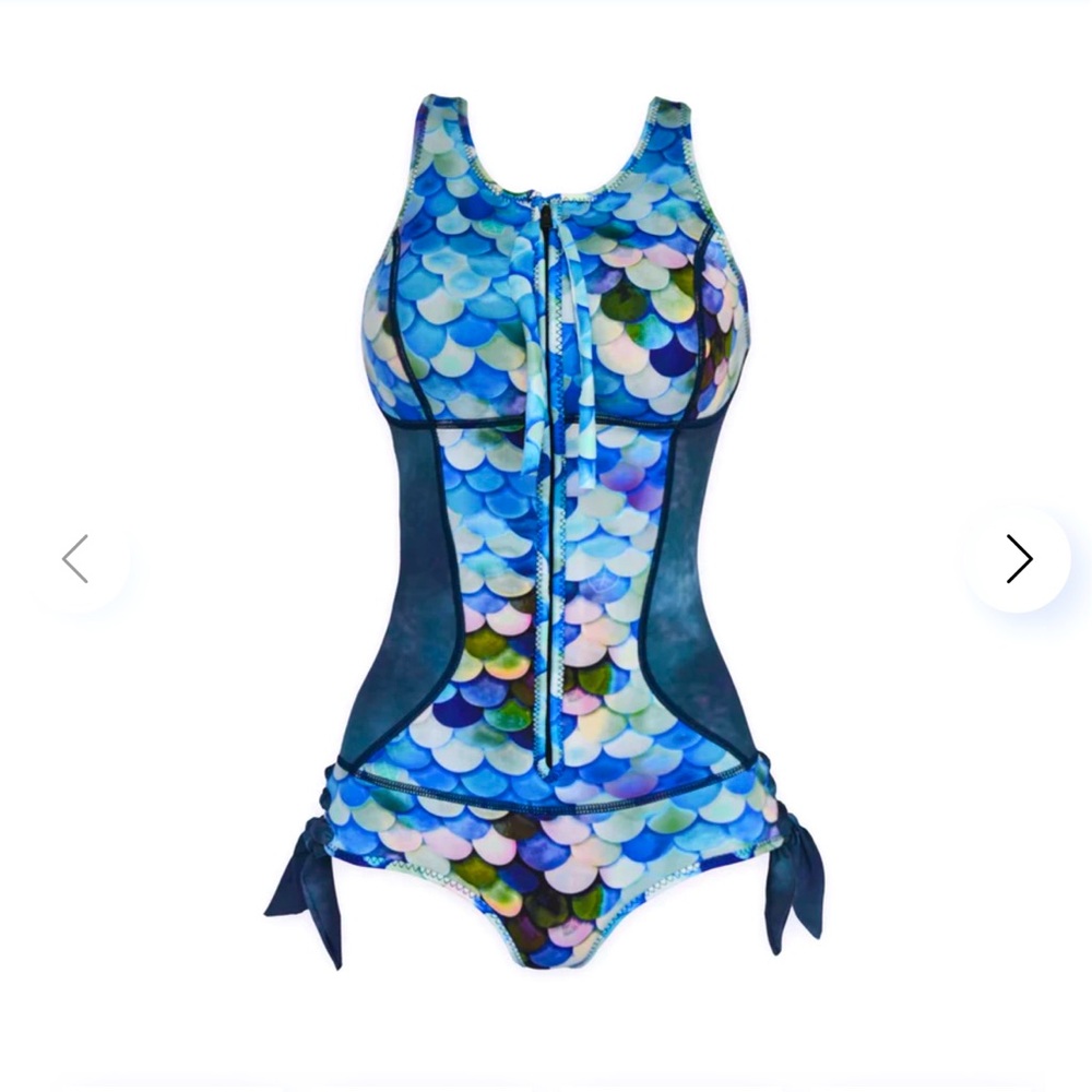 Blue and White One Piece Swimsuit